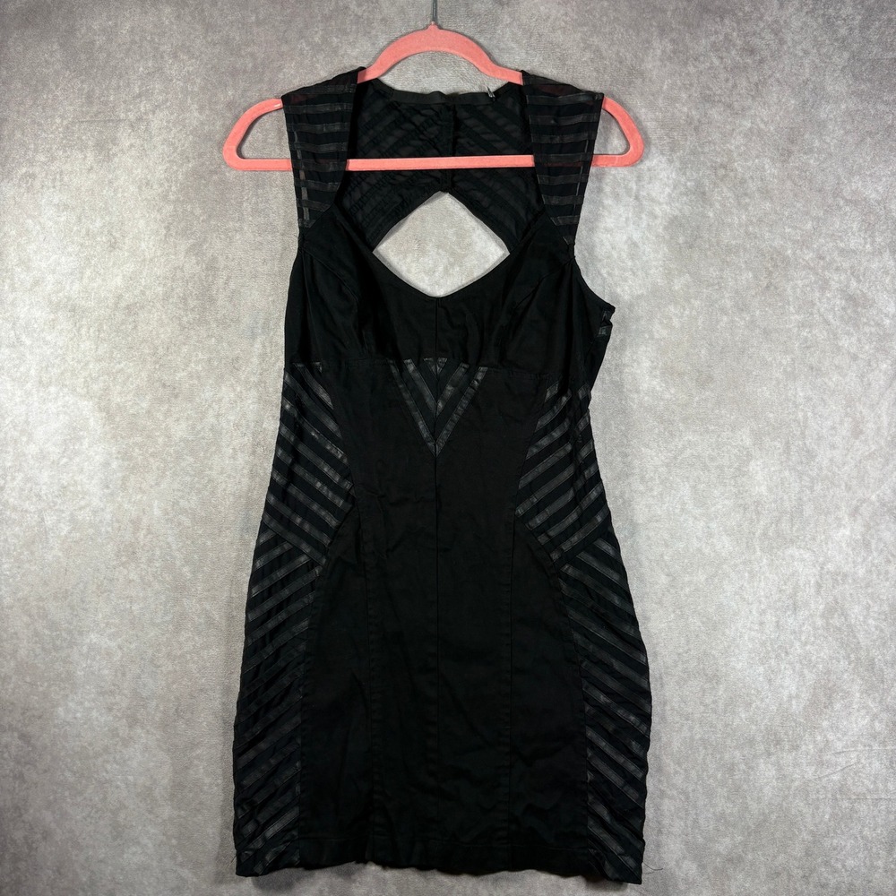 Lip Service Bodycon Dress Womens L Black Mini Mesh Faux Leather Cutout Goth Club
